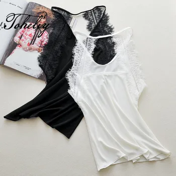 

New style black lace spaghetti strap knitted underwear sexy anti bottoming shirt bra long vest wrapped chest bra female 2018