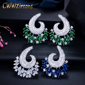 

CWWZircons Luxury Green Blue Cubic Zirconia Big Flower Brand Stud Earrings for Women Wedding Fashion Costume Jewelry Gift CZ442