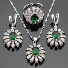 Ashley Plata Sistemas de La Joyería Para Las Mujeres de Color Verde Esmeralda Imitado Blanco CZ Collar Colgante Pendientes Anillos Caja de Regalo Libre