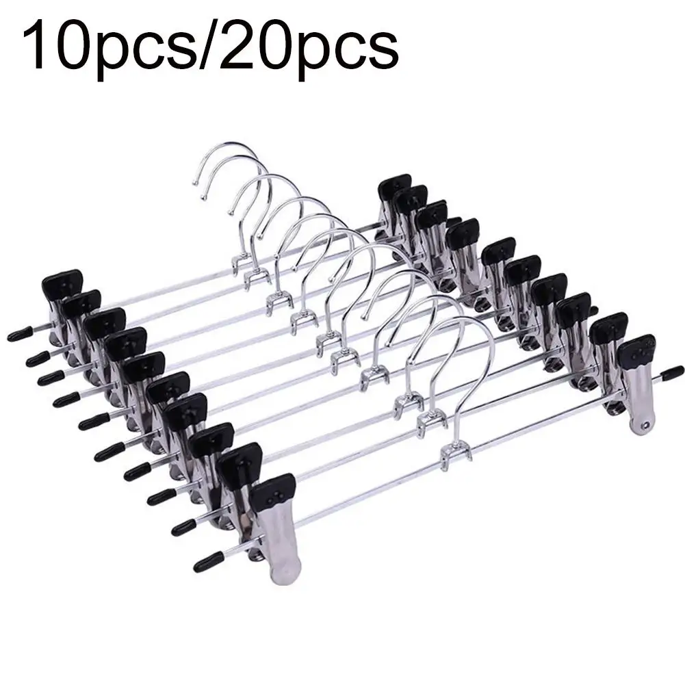 

10/20Pcs Non-slip Adjustable Stand Hanger Pants Skirt Clothes Rotatable Clips Set