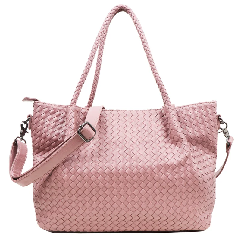 2017 Large Capacity Pillow Bag Woven PU Leather Handbag Women Knitting