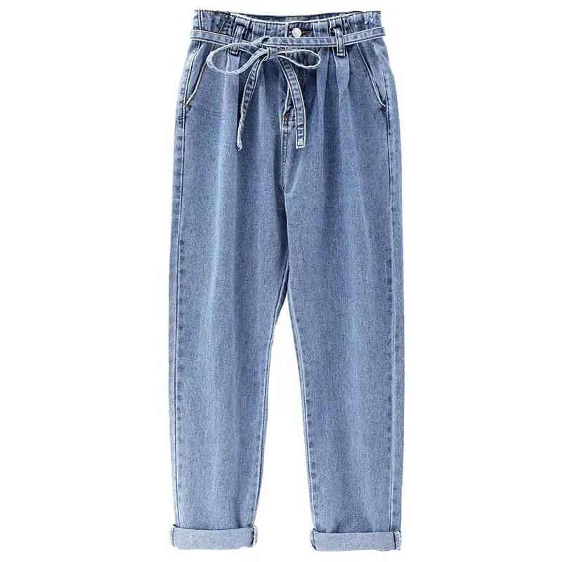 Summer Jeans Woman Vintage Plus Size High Waist Jeans Lace Up Boyfriend Jeans For Women Casual Denim Harem Pants Trousers C4238