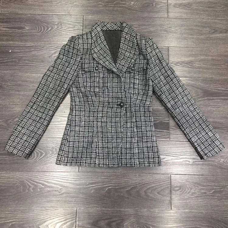 Brand new 2019 autumn plaid blazers coat Chic women's elegant tweed jackets coat A364
