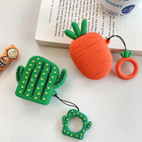 

3D Cute Cactus Carrot Silicone Case For Apple Airpods Case Bluetooth Earphone Protective Cover For Airpods 2 case