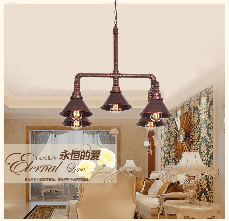 

Loft retro water pipe ceiling lamp multi-head living room dining room lamp aisle cafe bar water pipe chandelier