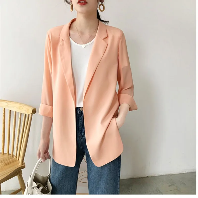 

Chic Summer Women Chiffon Suit Blazers Thin Loose Work Jackets Office Lady Formal Coat Outerwears Notched