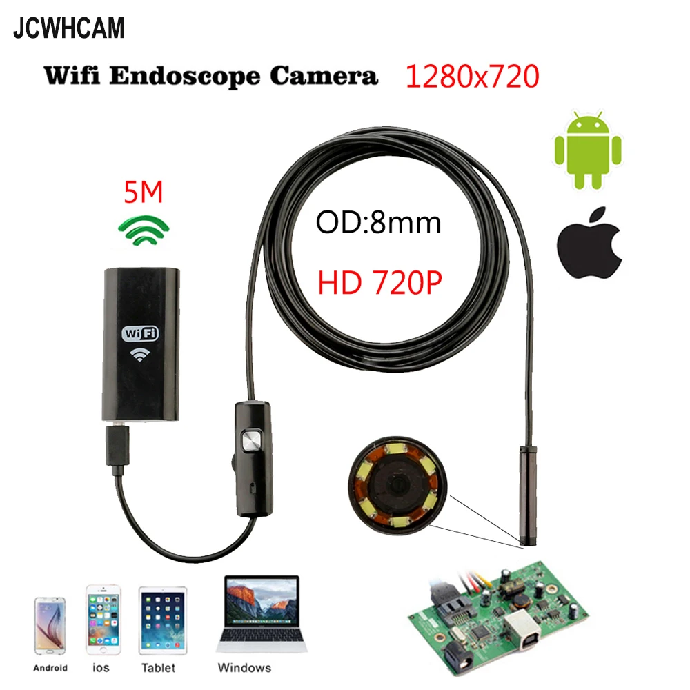 8mm 5M Wireless Wifi Endoscope Android Camera Borescope HD 1280*720
