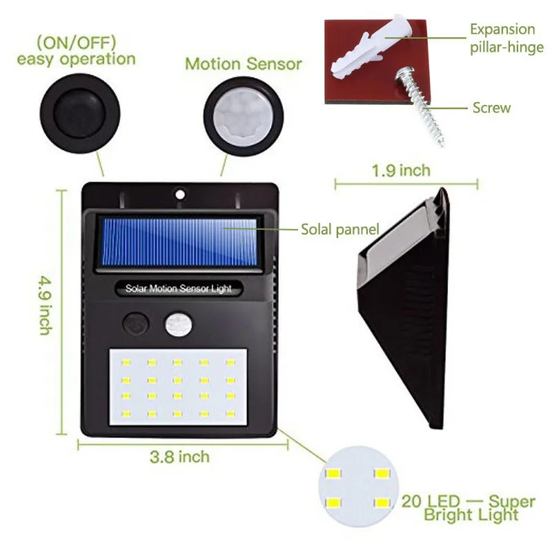 LED Solar Lamp Motion Sensor Outdoor Waterproof IP55 Lights Garden Night Decoration Security Wall Lamp street Yard Path Light