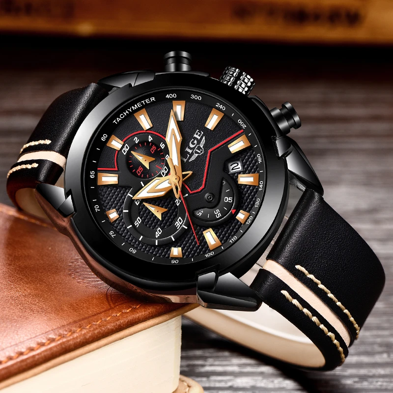 Luxury Brand LIGE Watches Men's Fashion Sport Military Quartz Watches Men's Leather Business Men's Waterproof Relogio Masculino