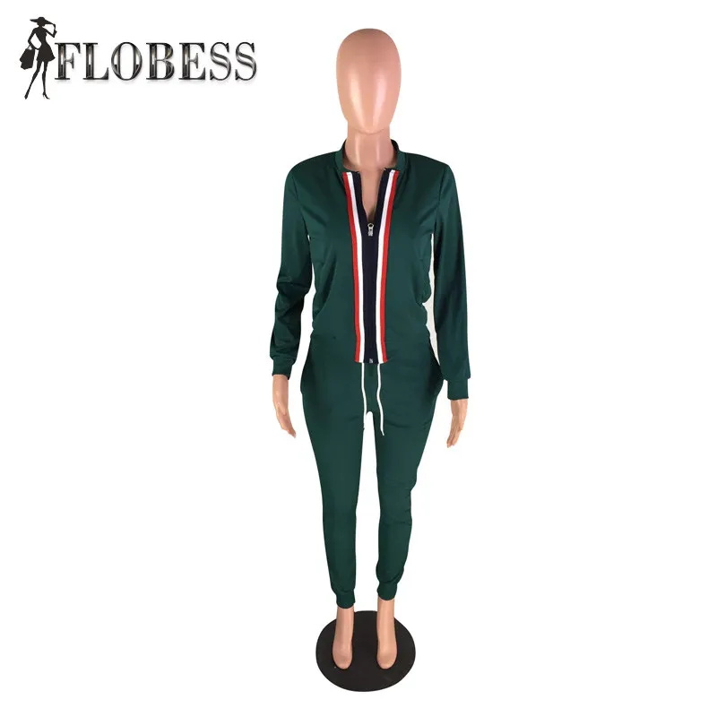 2019 осенне зимний Повседневный Спортивный костюм для женщин зеленый комплект из 2