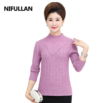 

NIFULLAN New Fashion Autumn Winter Women Solid Color Turtleneck Long Sleeve Twist Sweater Mother Thick Knitted Pullover Warm Top