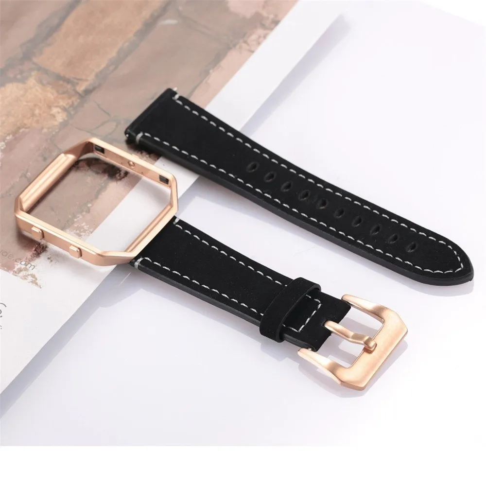 Luxury watchbands Leather Watch Band Wrist strap+Rose Gold Metal Frame For Fitbit Blaze Smart Watch Replacement Strap