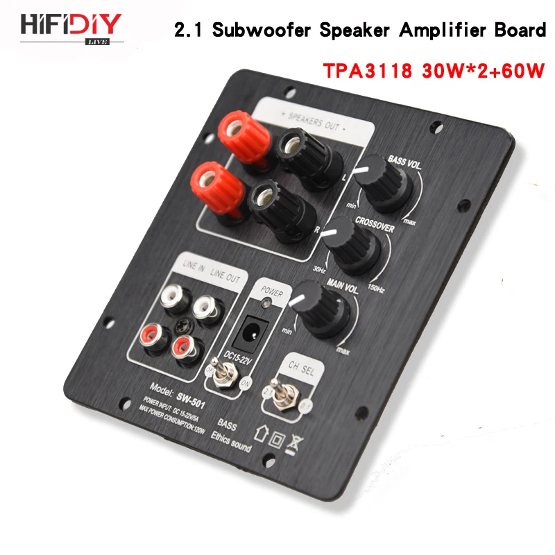 HIFIDIY AUDIO speakers 2.1 Subwoofer Speaker Amplifier Board TPA3118 Audio 30W*2+60W Sub AMP With Independent 2.0 Output