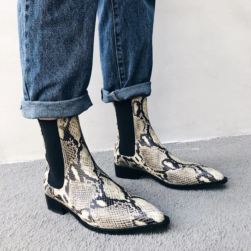Chelsea Con Grueso Khkai Y Vaca Botas Boots foco La Planas Cuero De Patrón Mujeres Pie Tobillo Punta Serpiente Las Rojo Bulbo wqCPvxXvH