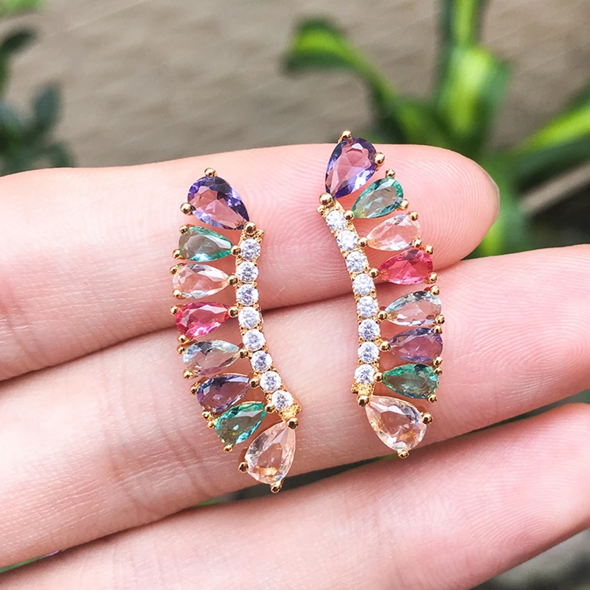 Модные Роскошные серьги-гвоздики в виде капли воды с разноцветными кристаллами и цирконием в стиле хип-хоп для женщин, новое ювелирное изделие