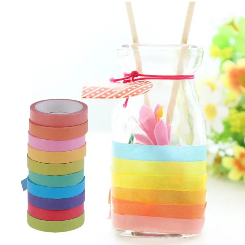 

VODOOL 10 Styles Solid Color Paper Tape Adhesive Sticker Writable DIY Japanese Decorative Adhesive Tape Scrapbooking WashiTtape