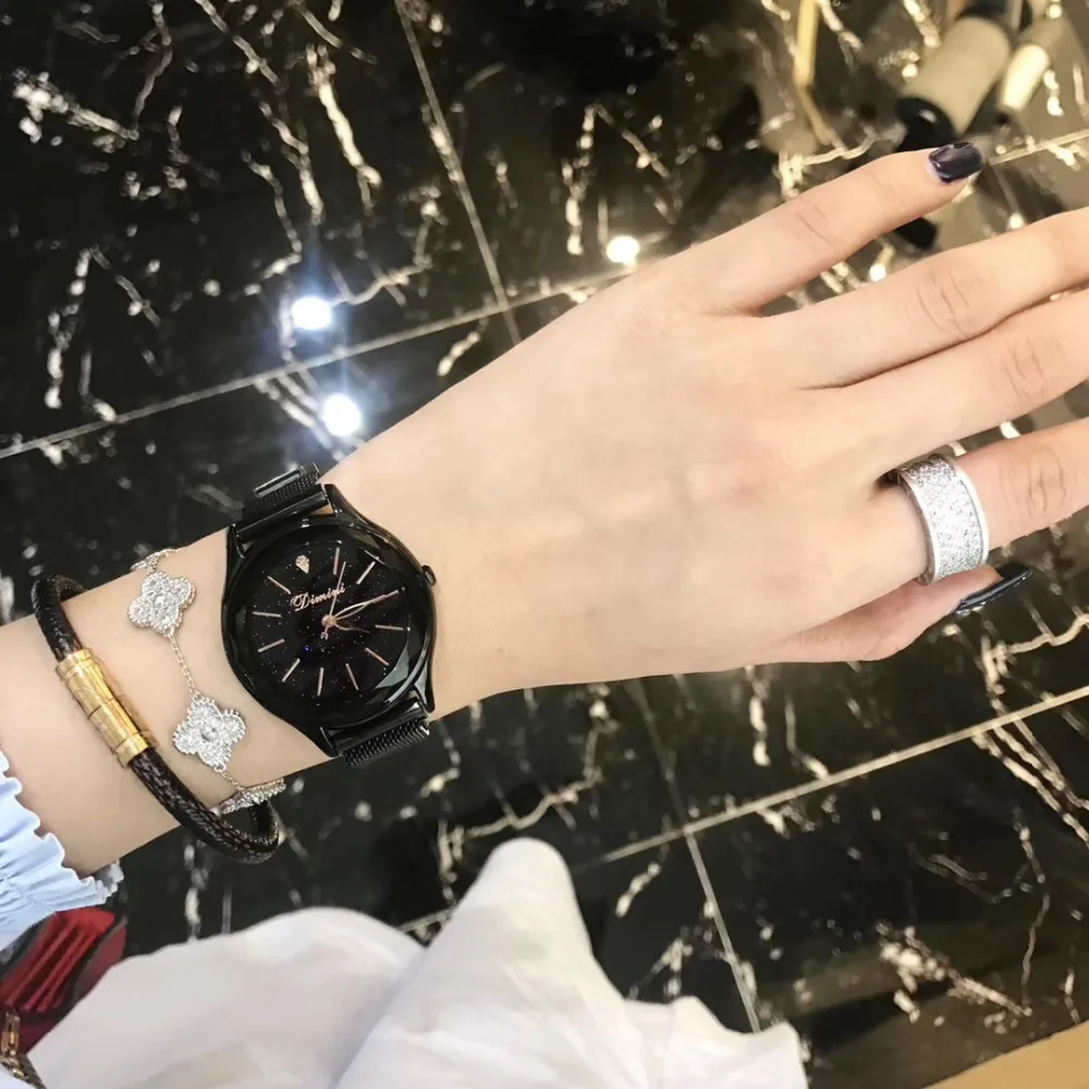 Модные Миланский Браслет часы для женщин высокое класс полный синий браслет часы магнит сталь наручные кварцевые Montre граненый 3BAR