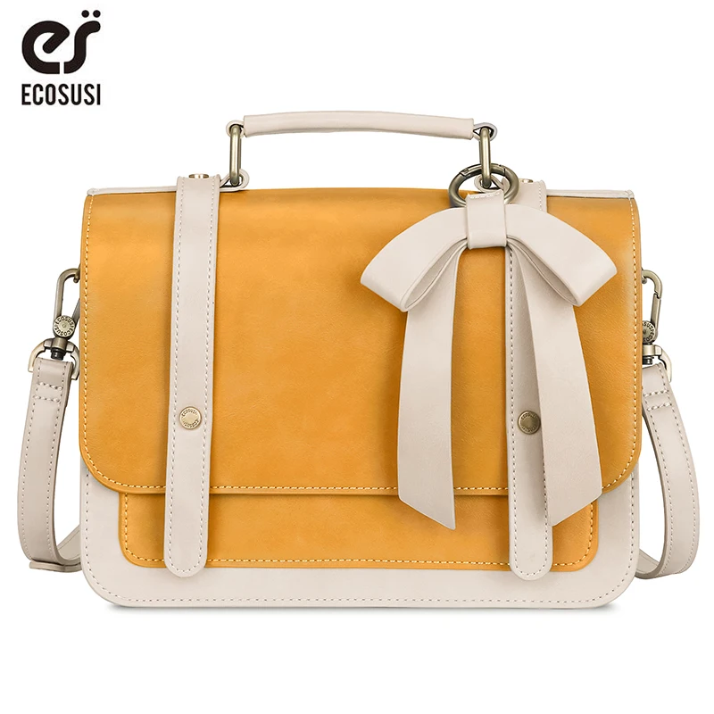 

ECOSUSI 10.6 Inch Women Bags Retro Messenger Bags Crossbody Bags Bow PU Leather Bags Handbags School Shoulder Bags Briefcases