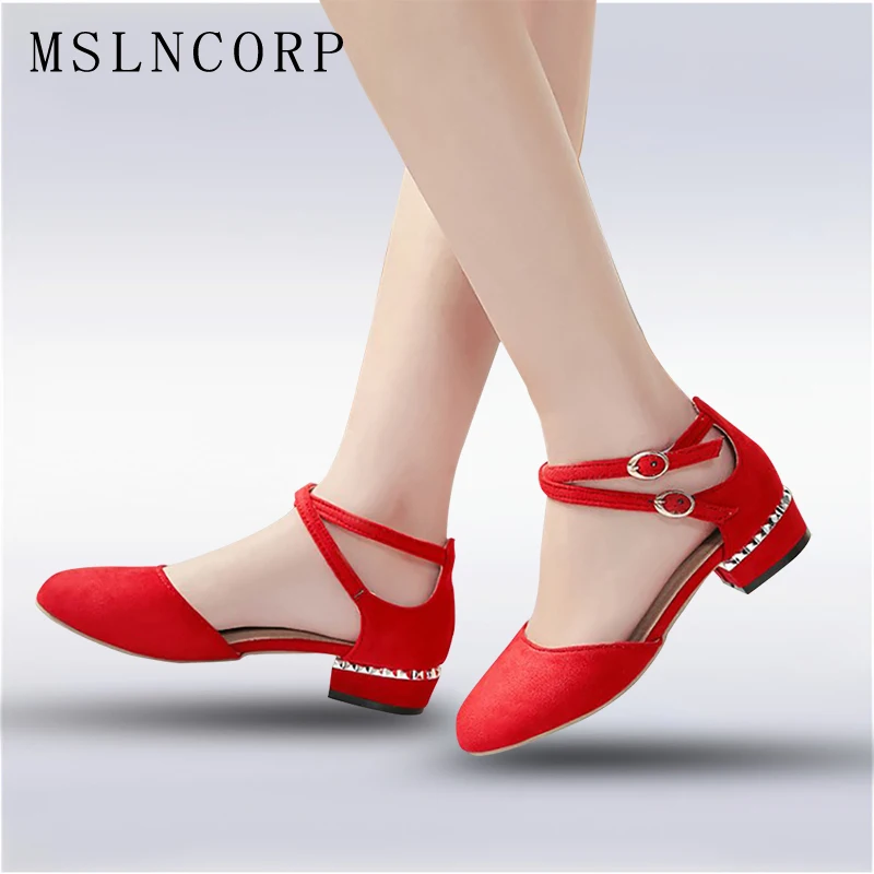 

plus size 34-45 New Fashion Spring Summer Women Ankle Strap Sandals Square Heel Round Toe Sweet Flats Gladiator Ladies Shoes