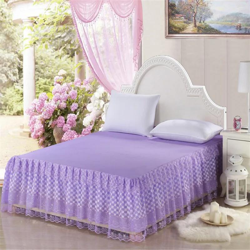 Fresh and cute purple pink red princess lace mattress cover polyester