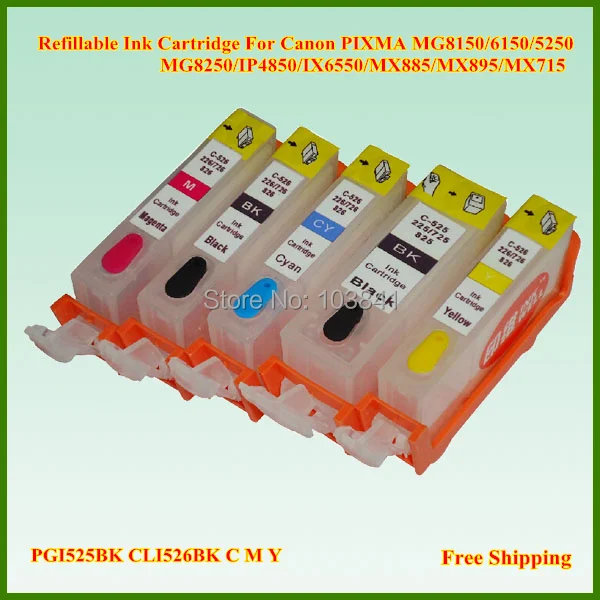 Многоразовый картридж PGI525 CLI526 с чипом для Canon PIXMA MG8150 6150 5250 MG8250 IP4850 IX6550 MX885 MX895 MX715 |