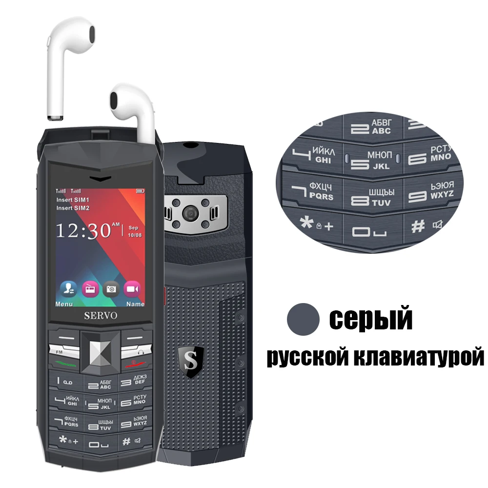 Новинка! SERVO R26 2," мобильный телефон с FM TWS 5,0 Bluetooth беспроводные наушники power Bank GSM GPRS GSM студенческий телефон для пожилых людей - Цвет: Gray Russian Button