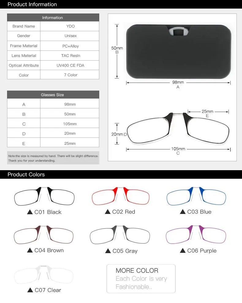 Складные YDO очки для чтения с зажимом для носа для женщин, складные оптические очки для мужчин 1, 2, 2,5, 3, гибкие Регулируемые Портативные очки