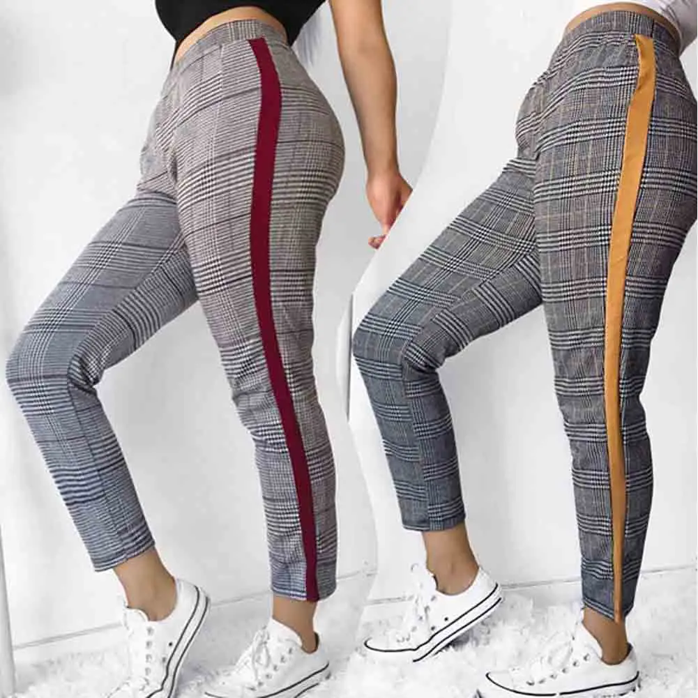 

THEFOUND Fashion Womens Stretch Skinny Plaid Slim Jeggings High Waist Pencil Pants Trousers