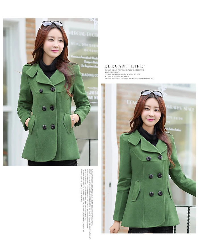2018  Autumn and winter new female woolen coat short Korean version of the slim slimming lapel double-breasted woolen coat female tide (28)