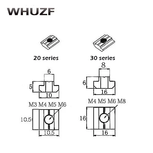 20 шт Т раздвижные гайки 20-M3 20-M4 20-M5 20-M6 квадратные гайки для серии алюминиевый профиль аксессуары паз 6