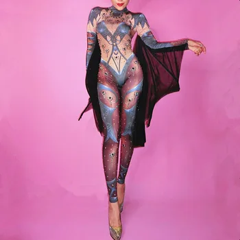 

Dance Jumpsuit Bat Halloween Women Sexy Bodysuits Bar Nightclub Party DS DJ Outfit Wear Stage Performance Leotard Costumes