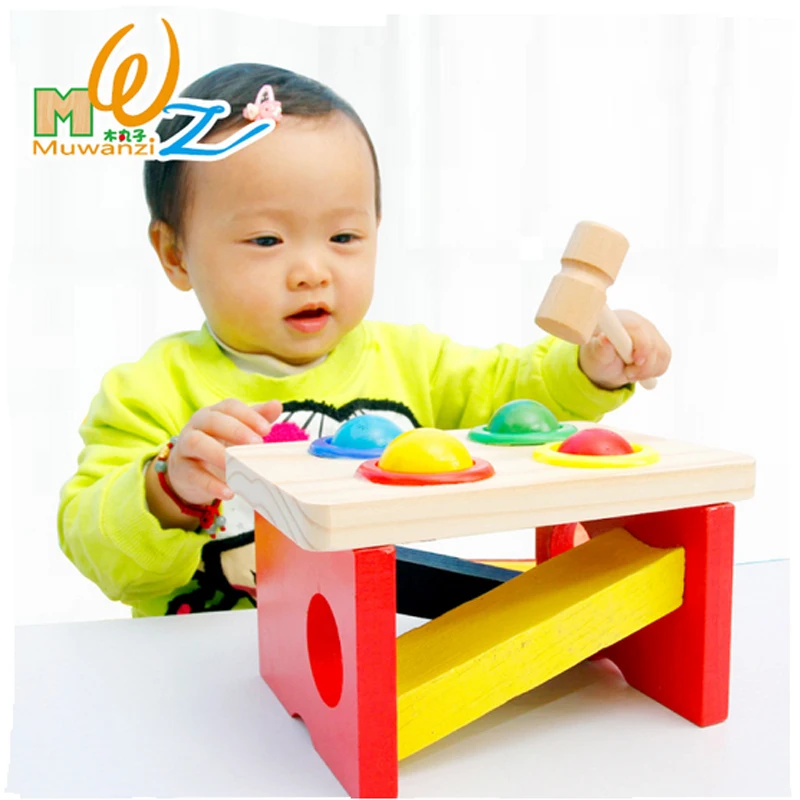 

Wooden Geometric Assembling Building Blocks Colorful Hammering Ball Kids Early Learning Educational Toys For Children Baby Gift