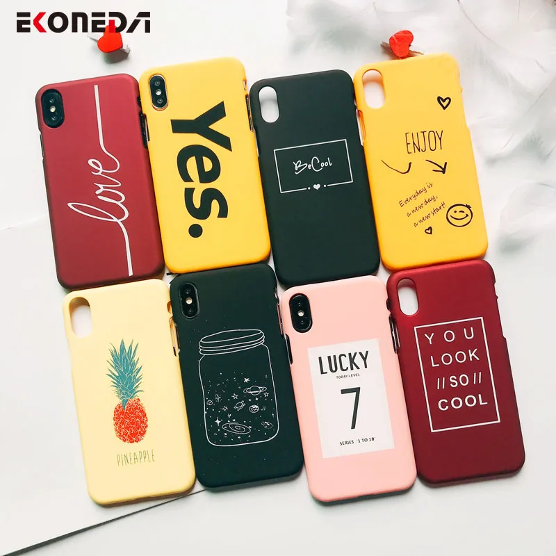 EKONEDA Matte Phone Case For iPhone 5 6 6S 7 7Plus 8 8Plus X XS Max Cute Words Patterned Plastic Cover Coque For iPhone 7 Case