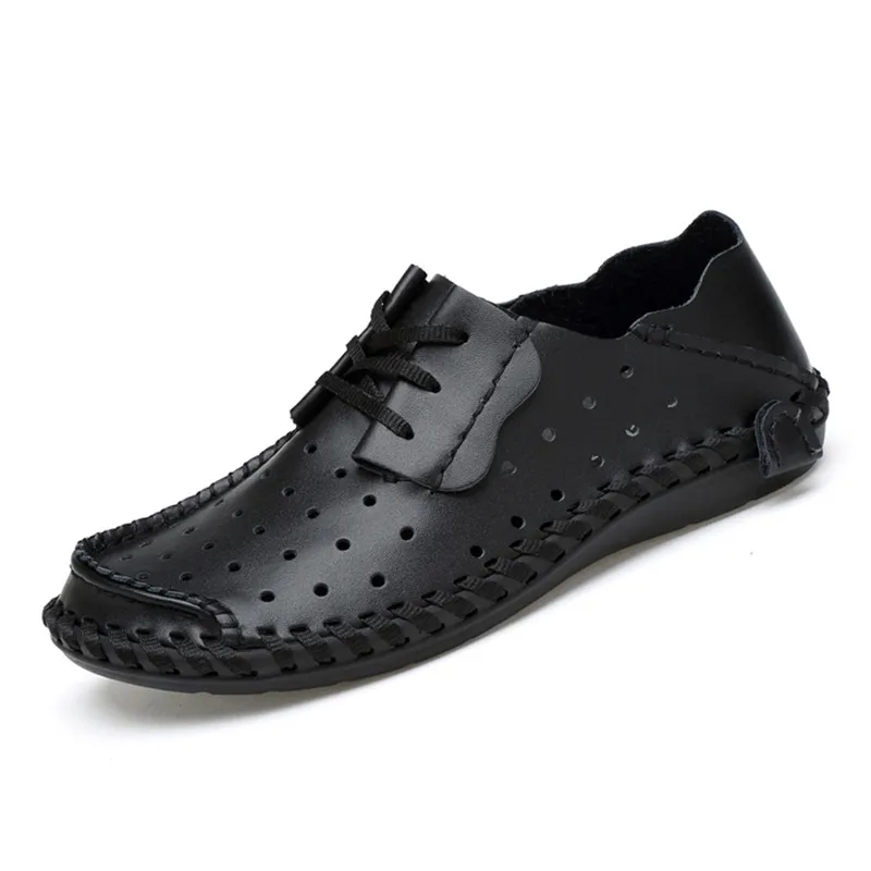 

Men Leather Sandals Fashion Driving Shoes Big Size 38-46 Hollow Style Man Summer Casual Shoes Black / Brown