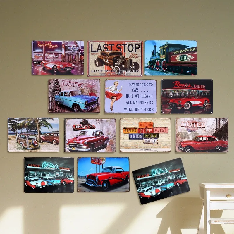 Diner Red Car Vintage Tin Sign Bar Pub Home Wall Decor Retro Metal Diner Red Car Vintage Tin Sign Bar Pub Home Wall Decor Retro Metal Art Poster