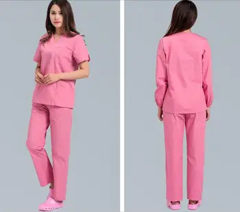 

Hot New Summer style V-neck 100% cotton doctor scrub sets hospital nurse medical uniform clinic work clothes short/long sleeve