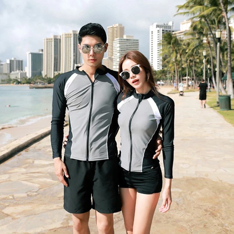 

Long Sleeve Rash Guards Set of 3pcs Women's Mens Zip Up Rashguard Sun Protection Swimsuit Swimwear Surfing Bathing Beach Suits