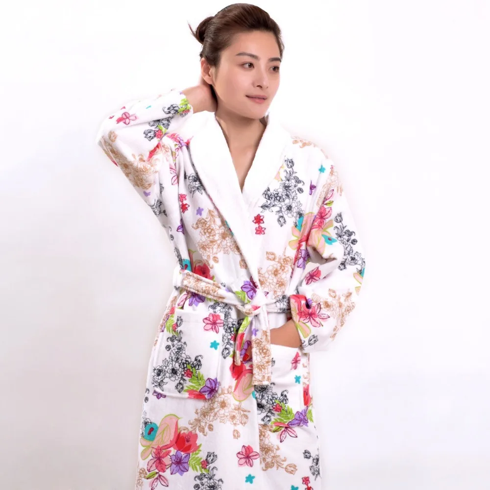 High Quality 1pc 100 Cotton Bathrobe Floral Dressing Gowns for Women