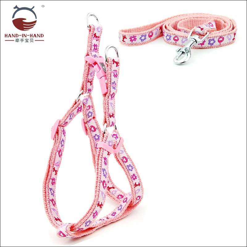 

Dog Harness Leash Small Medium Dog Pet Nylon Cartoon Embroidered harness and Lead Set for 1.5 cm