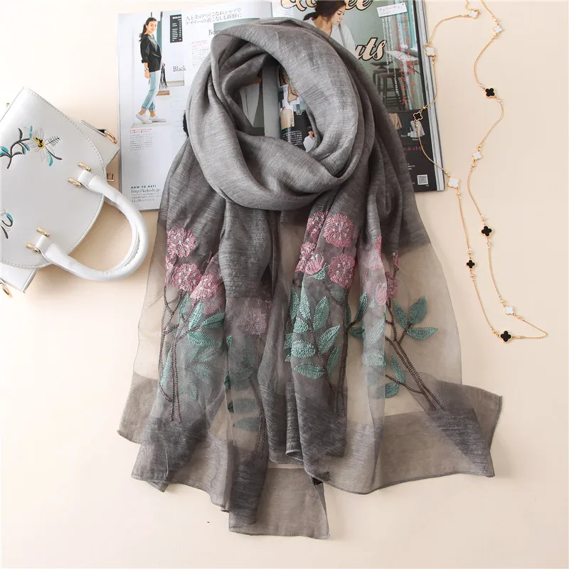 NEW Luxury Elegant high grad sweet Embroidery Scarf Silk Wool Women