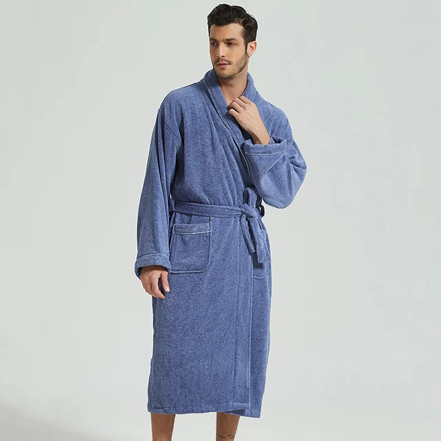 Men Bathrobe Cotton Towel Kimono Autumn Thick Warm Towel Fleece Terry