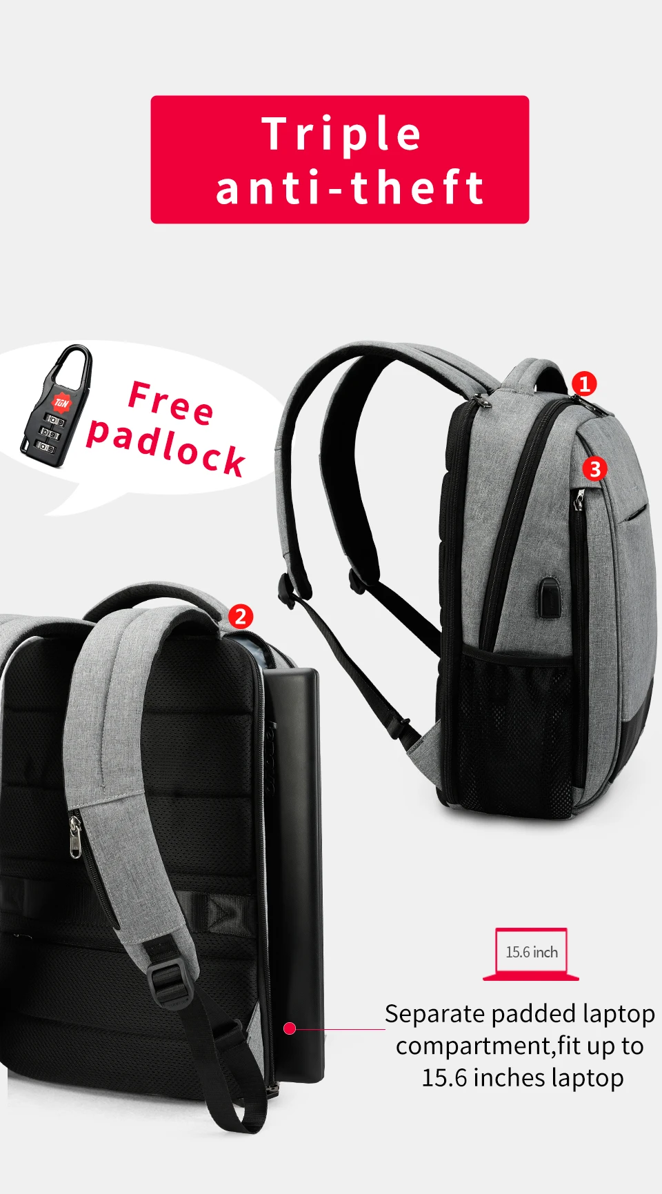 4.anti theft travel backpack