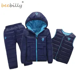 Детский комплект одежда для мальчиков и девочек зимняя От 1 до 7 лет пуховая хлопковая куртка + брюки Водонепроницаемый снег теплый комплект