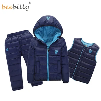

Children Set Boys Girls Clothing Sets Winter 1-7T Down Cotton Jacket + Trousers Waterproof Snow Warm Kids Clothes Suit 2/3pcs