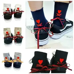 1 пара Harajuku в духе Колледжа Женские хлопковые носки красное сердце повязки демисезонный дамы обувь для девочек милые короткие носки JL