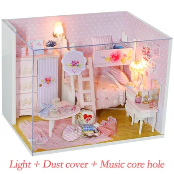 

DIY Wooden Miniature 3D House Furniture Sweet Pink Girl Heart Dollhouse Furniture Kit Toys Children Christmas New Year Gifts