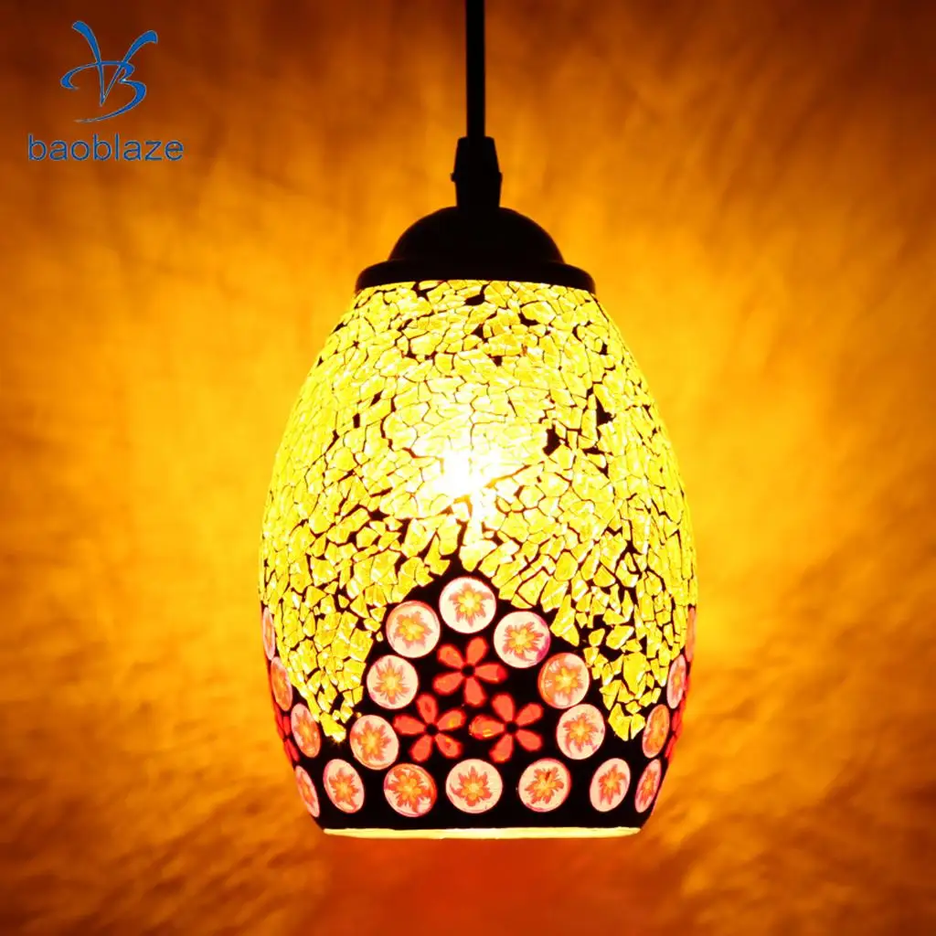 Vintage Retro Mosaic Style Multicolour Pendant Light Bulb Cage Ceiling Hanging Lampshade Home Bar Cafe Restaurant Decoration
