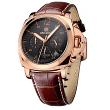 MEGIR Хронограф Функция мужские часы пояса из натуральной кожи шесть рук Роскошные брендовые Военная Униформа наручные