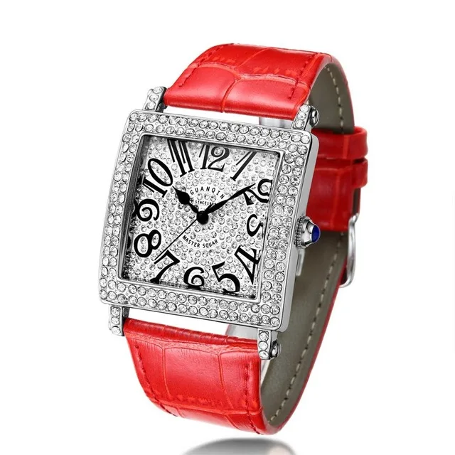 GUANQIN новые мужские наручные часы класса люкс кварцевые часы для мужчин Алмазный Стиль Водонепроницаемые кожаные часы мужские relogios дропшиппинг - Цвет: Digital red B