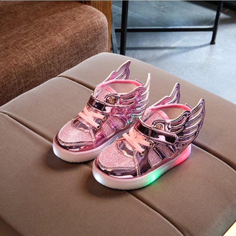 

Fashion little girl shoes colorful wings lighting shoes girls glowing sneakers shine autumn girl shoes casual children sneakers